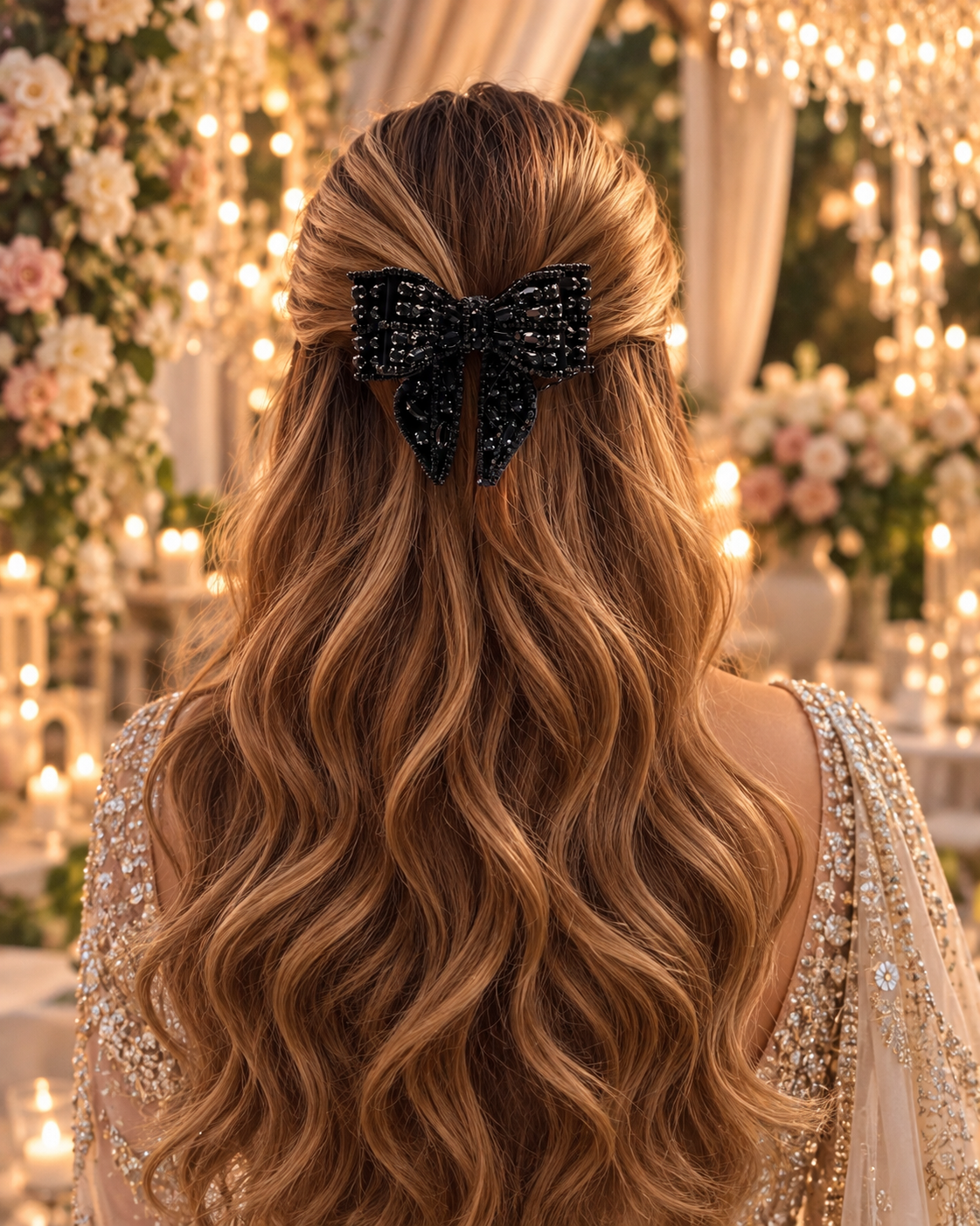 BLACK BAT BEJEWELLED BOW