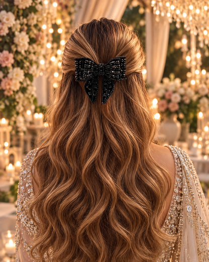 BLACK BAT BEJEWELLED BOW