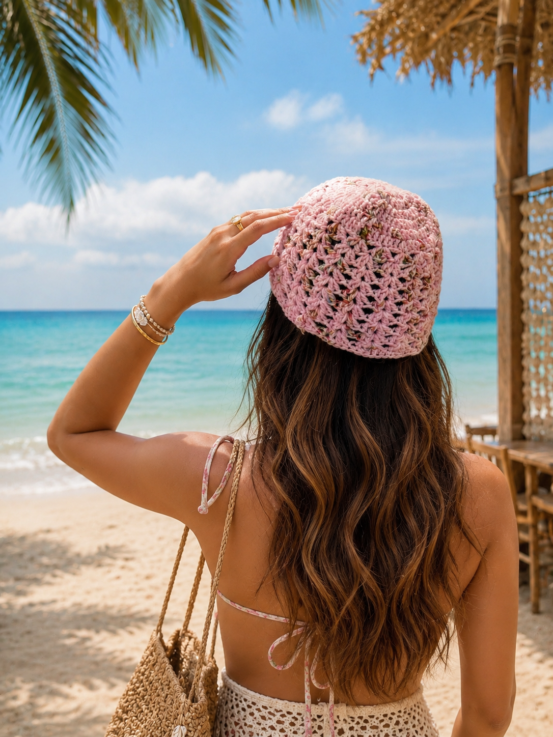 PINK HORIZON CROCHET CAP