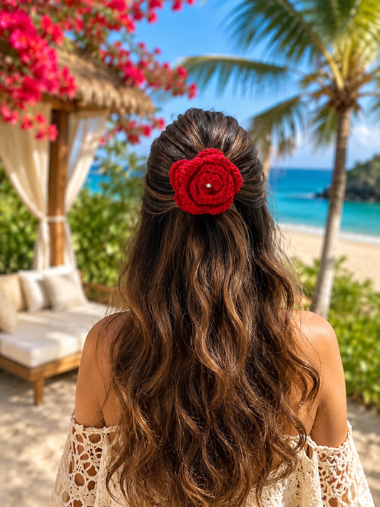 SCARLET SUNSET CROCHET BOW