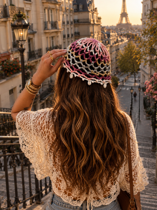 SANTORINI SKY CROCHET CAP