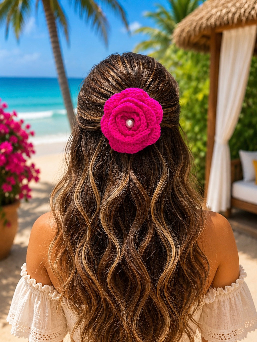 ROSEWATER BLOOM CROCHET BOW