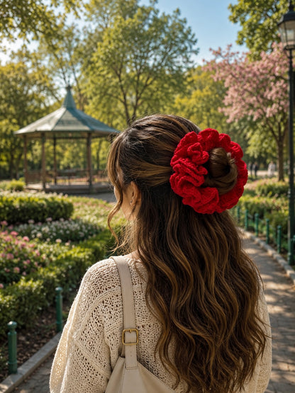 CRIMSON BLOOM CROCHET SCRUNCHIE