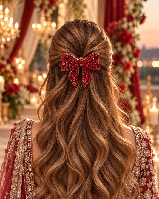 RED STAR BEJEWELLED BOW