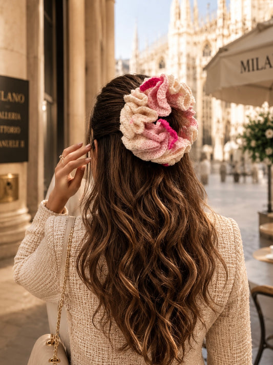 SAKURA BLOOM CROCHET SCRUNCHIE