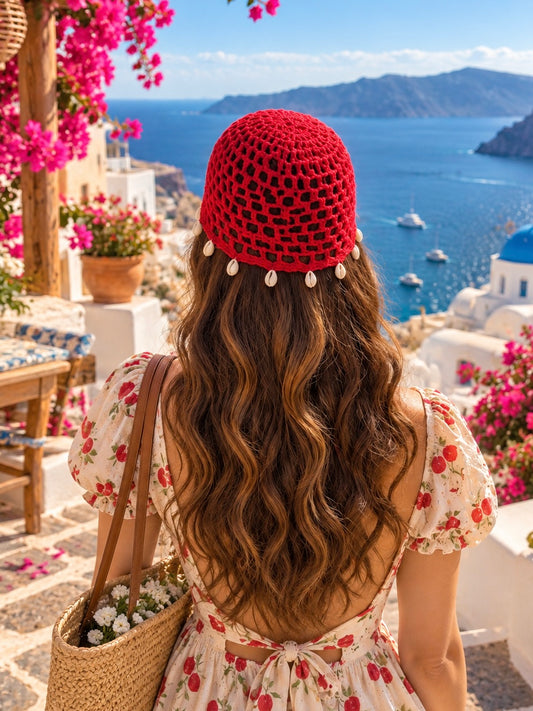 CORAL BLOOM CROCHET CAP