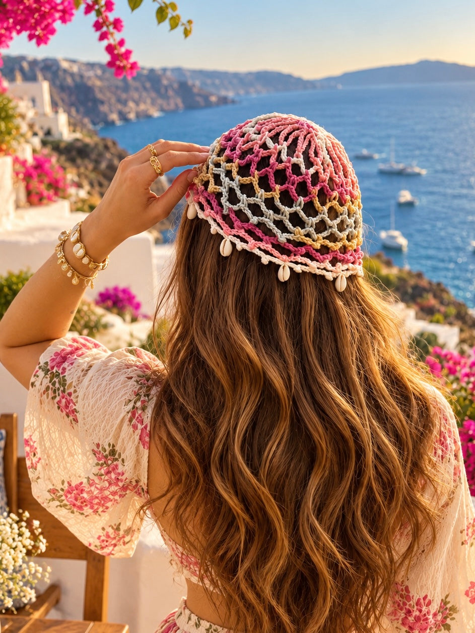 SANTORINI SKY CROCHET CAP