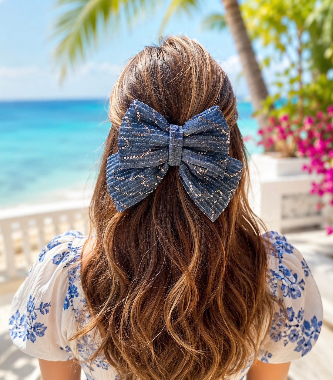 AQUA PIGTAIL BOW