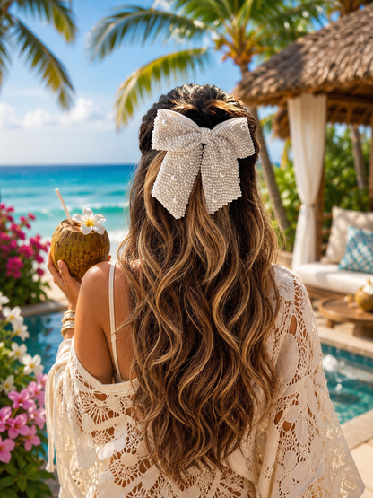 WHITE PEARL BEJEWELLED BOW