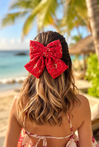 ROYAL RED PIGTAIL BOW