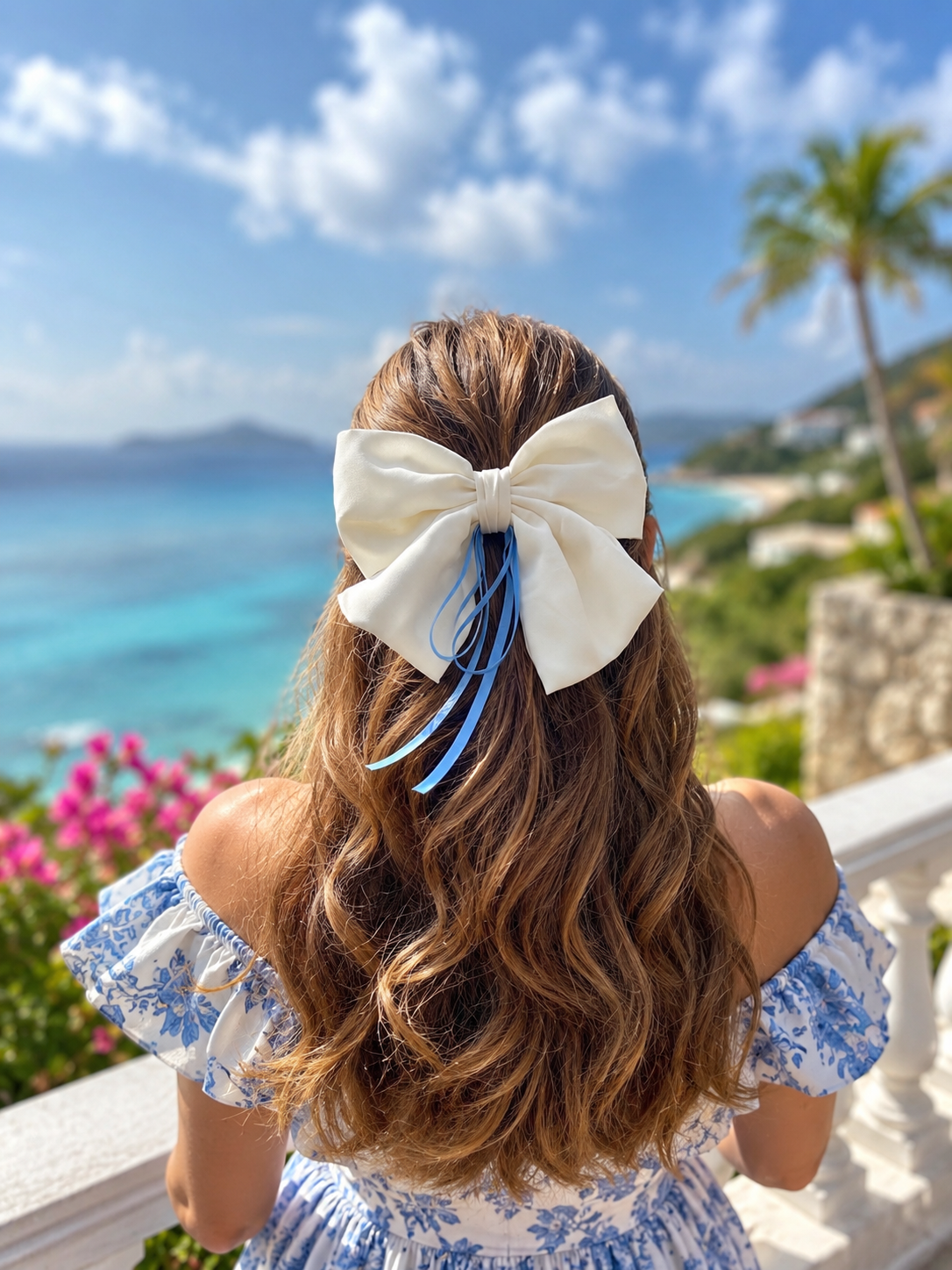 WHITE BEAUTY PIGTAIL BOW