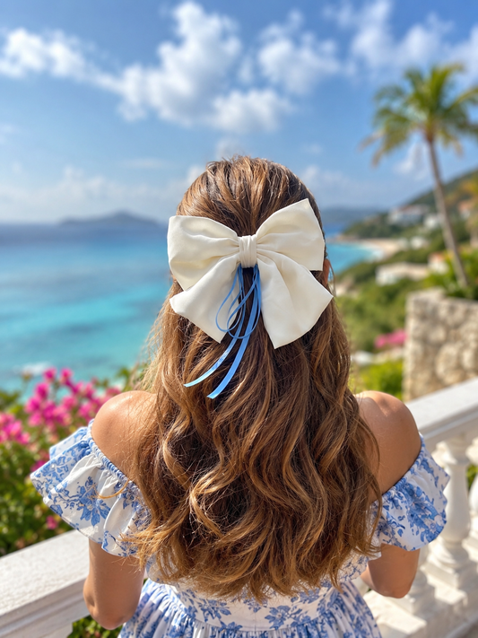 WHITE BEAUTY PIGTAIL BOW