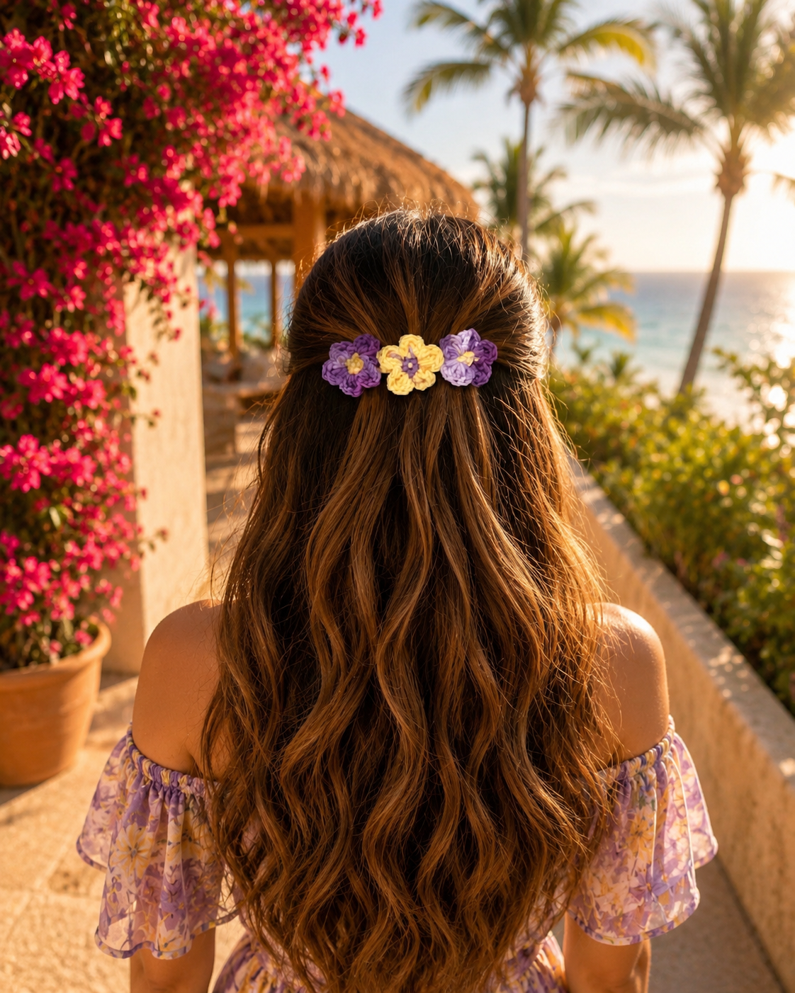 TROPICAL BLOOM CROCHET BOW