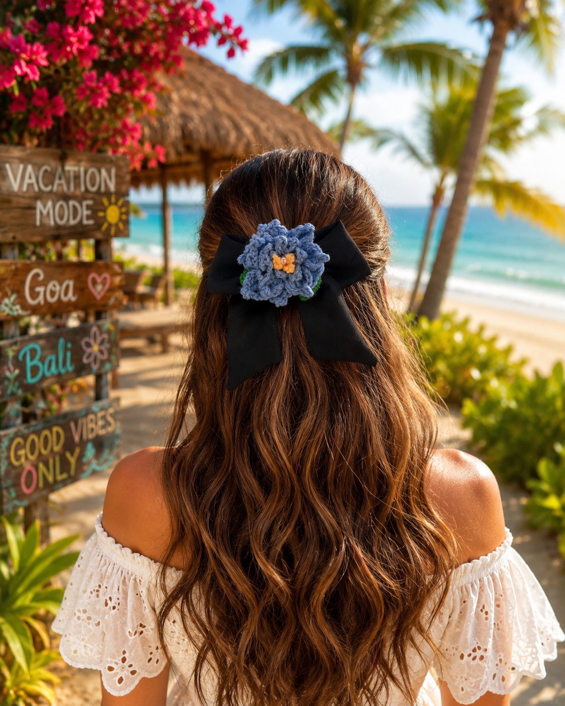 BLACK BLOOM PIGTAIL BOW
