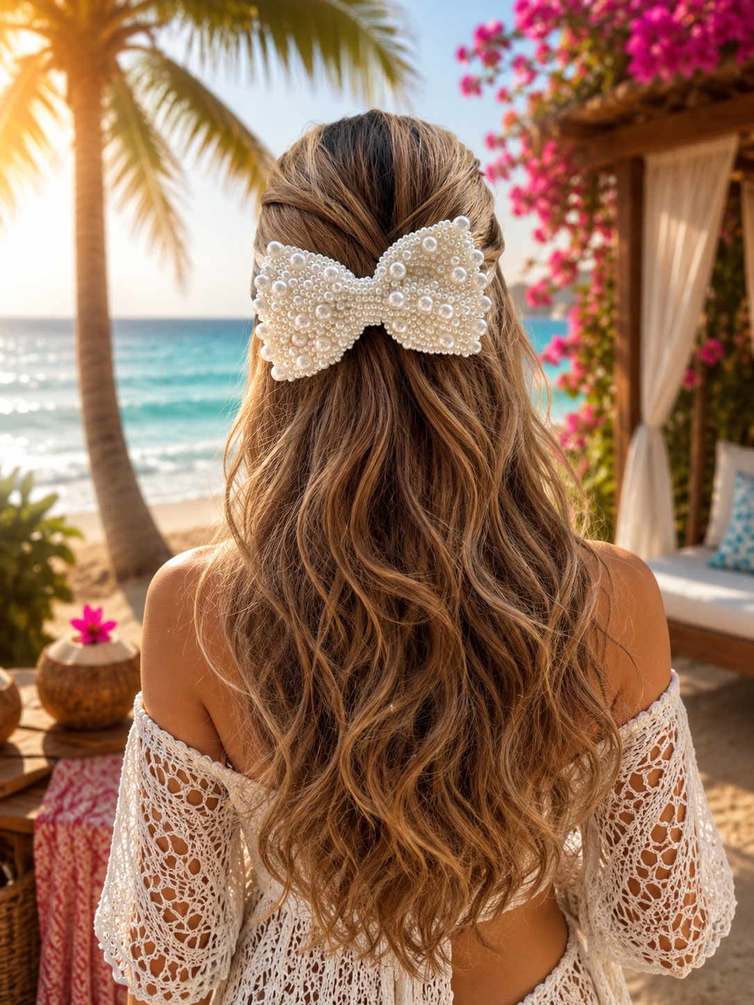 WHITE PEARL BEJEWELLED BOW