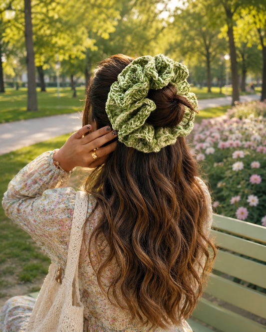 GREEN LILY CROCHET SCRUNCHIE