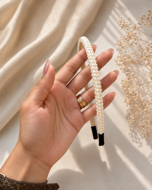 WHITE BEADED HEADBAND