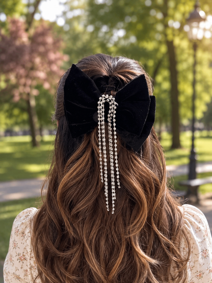BLACK RHINESTONE CLASSIC BOW