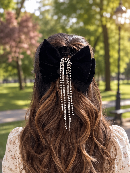 BLACK RHINESTONE CLASSIC BOW