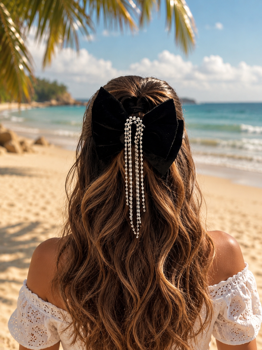 BLACK RHINESTONE CLASSIC BOW