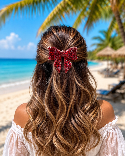 RED STAR BEJEWELLED BOW