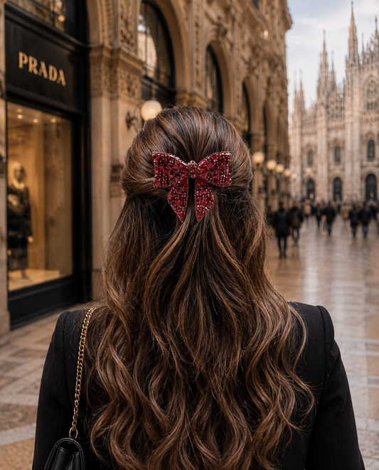 RED STAR BEJEWELLED BOW
