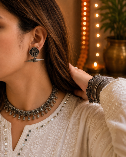 COIN SILVER OXIDIZED EARRINGS