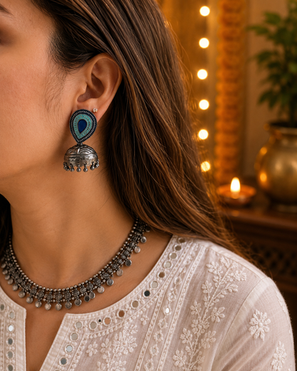 JHUMKAS SILVER OXIDIZED EARRINGS