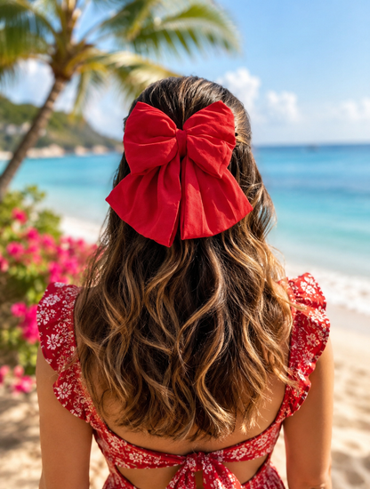 RED BEAUTY PIGTAIL BOW