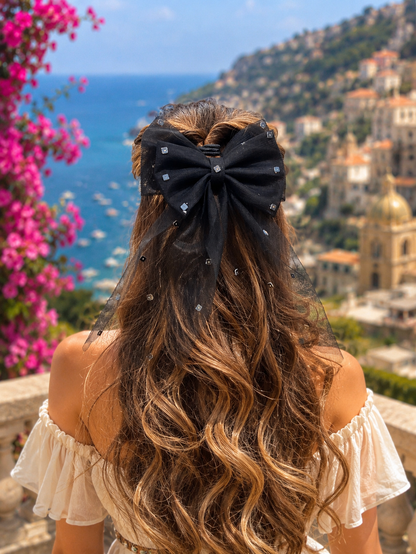 BLACK PEARL PIGTAIL BOW