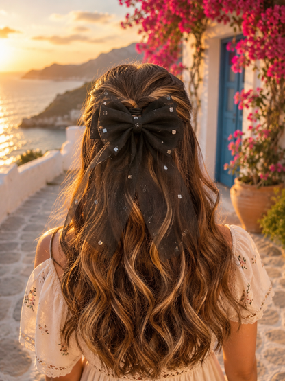 BLACK PEARL PIGTAIL BOW