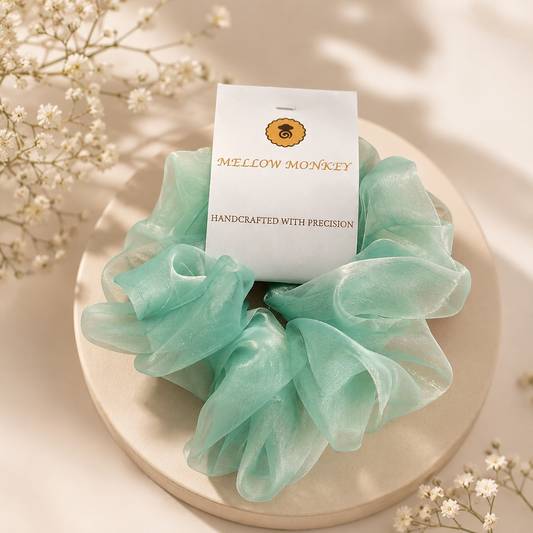 GREEN ROSE ORGANZA SCRUNCHIE