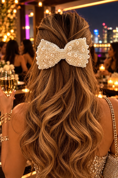 WHITE PEARL BEJEWELLED BOW