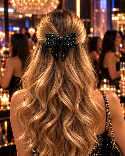 BLACK BAT BEJEWELLED BOW