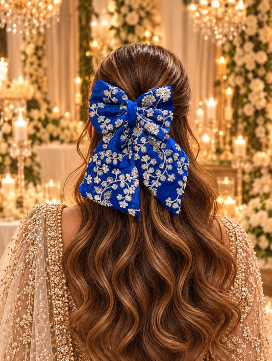 ROYAL BLUE PIGTAIL BOW
