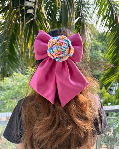 PINK PETAL CROCHET BOW
