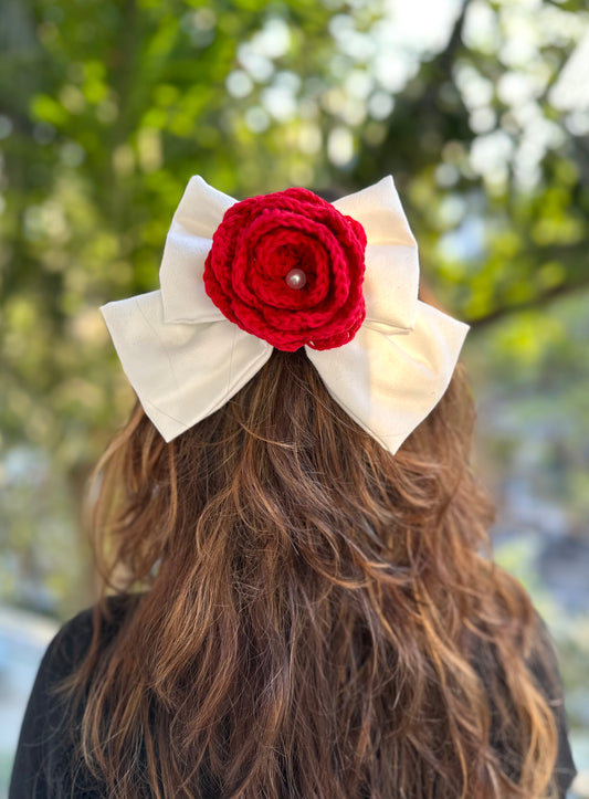 RED ROSE PIGTAIL BOW