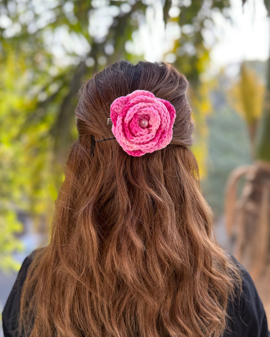 PINK ROSE CROCHET BOW