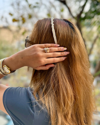 WHITE BEADED HEADBAND