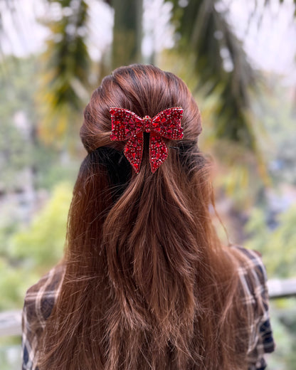 RED STAR BEJEWELLED BOW