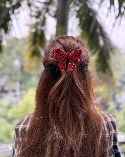 RED STAR BEJEWELLED BOW