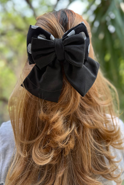 BLACK SHIMMER PIGTAIL BOW