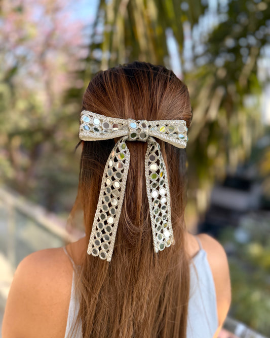 SILVER STAR BEJEWELLED BOW