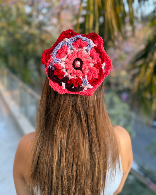 CRIMSON ROSE CROCHET BOW
