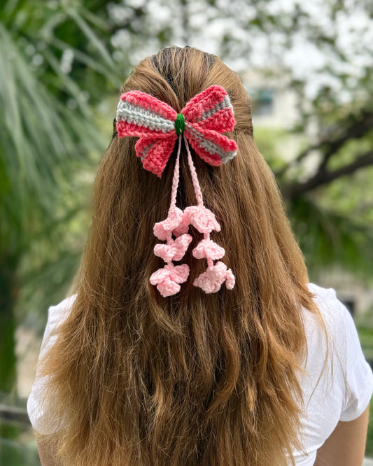 CHERRY BLOSSOM CROCHET BOW