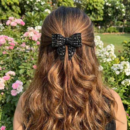 BLACK BAT BEJEWELLED BOW